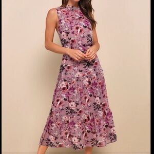 Lulus “In My Dreams” Mauve Floral Midi Dress Size Small